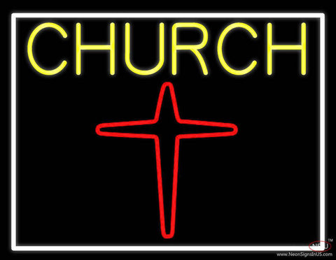 Yellow Church With Cross Logo Real Neon Glass Tube Neon Sign