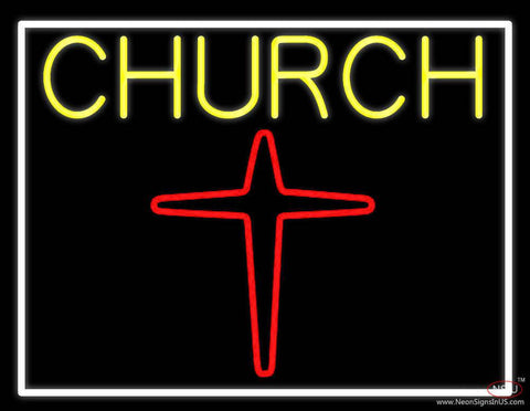 Yellow Church With Cross Logo Real Neon Glass Tube Neon Sign 