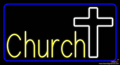 Yellow Church With Cross Real Neon Glass Tube Neon Sign 