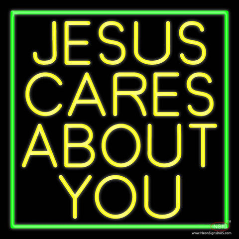 Yellow Jesus Cares About You Real Neon Glass Tube Neon Sign 