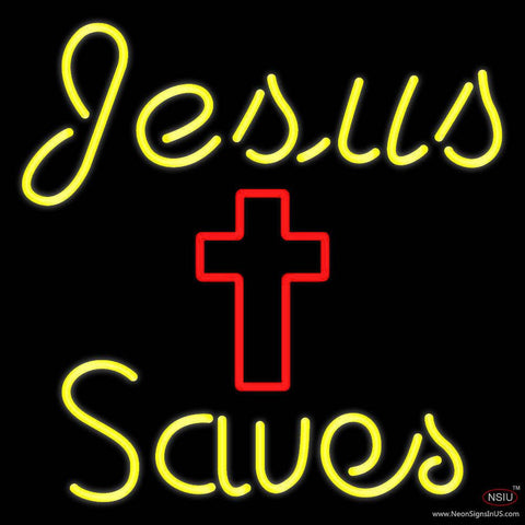 Yellow Jesus Saves With Cross Real Neon Glass Tube Neon Sign 