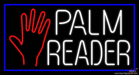 White Palm Reader With Blue Border Real Neon Glass Tube Neon Sign