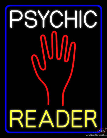 White Psychic Yellow Reader Blue Border Real Neon Glass Tube Neon Sign