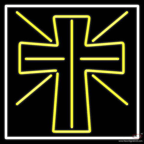 Yellow Christian Cross Real Neon Glass Tube Neon Sign