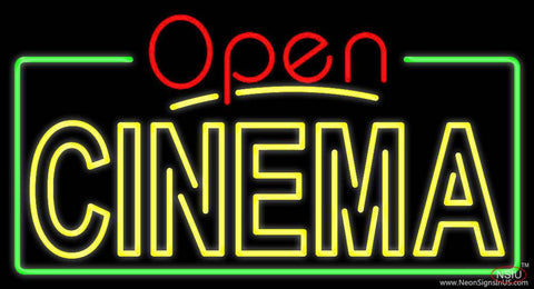 Yellow Cinema Open With Border Real Neon Glass Tube Neon Sign