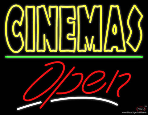 Yellow Double Stroke Cinemas Open Real Neon Glass Tube Neon Sign