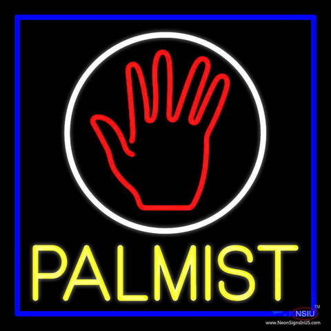 Yellow Palmist Block With Logo Blue Border Real Neon Glass Tube Neon Sign