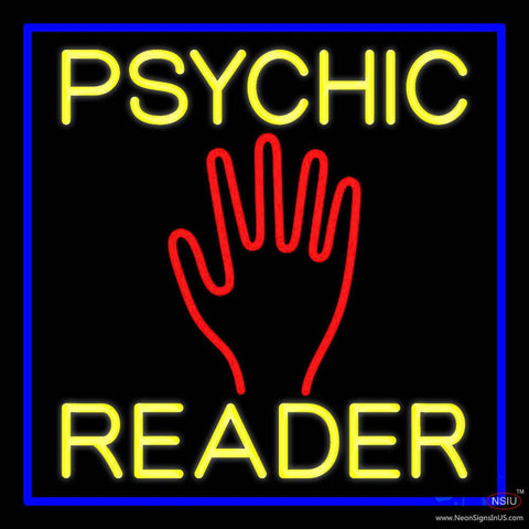 Yellow Psychic Reader Blue Border Real Neon Glass Tube Neon Sign