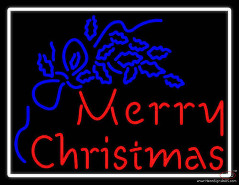 Blue Merry Christmas White Border Real Neon Glass Tube Neon Sign