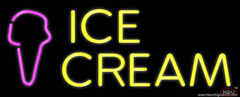 Yellow Ice Cream Cone Real Neon Glass Tube Neon Sign 