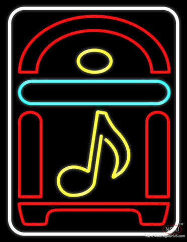 White Border Juke Box With Musical Note Real Neon Glass Tube Neon Sign