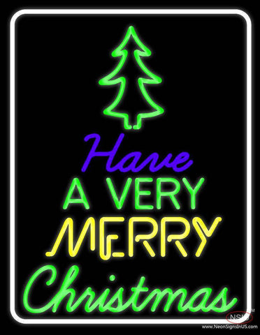 White Border Merry Christmas And Happy New Year Real Neon Glass Tube Neon Sign