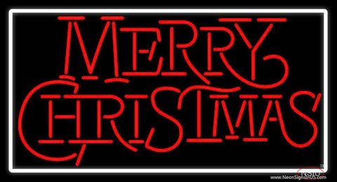 White Border Merry Christmas Block Real Neon Glass Tube Neon Sign 