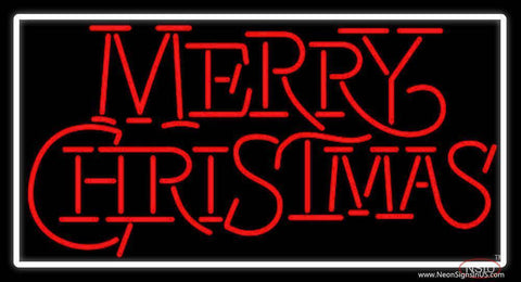 White Border Merry Christmas Block Real Neon Glass Tube Neon Sign