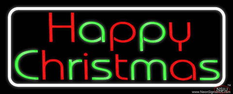 White Border Red And Green Happy Christmas Real Neon Glass Tube Neon Sign 