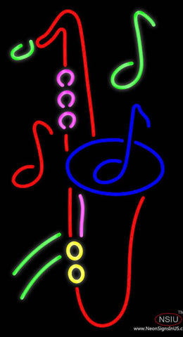 Yellow Saxophone Multicolored Musical Note Real Neon Glass Tube Neon Sign 