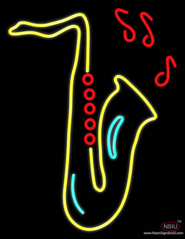 Yellow Saxophone Musical Note Real Neon Glass Tube Neon Sign 
