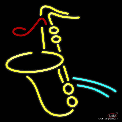 Yellow Saxophone Red Musical Note Real Neon Glass Tube Neon Sign 