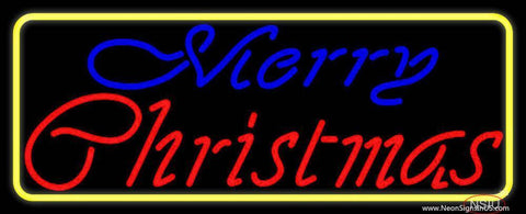 Merry Christmas Yellow Border Real Neon Glass Tube Neon Sign 