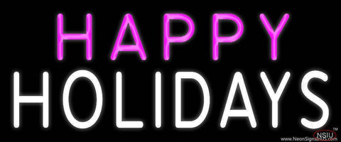 Pink Happy White Holidays Real Neon Glass Tube Neon Sign 