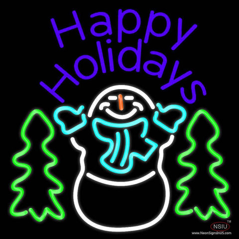 Purple Happy Holidays Snow Man Real Neon Glass Tube Neon Sign 