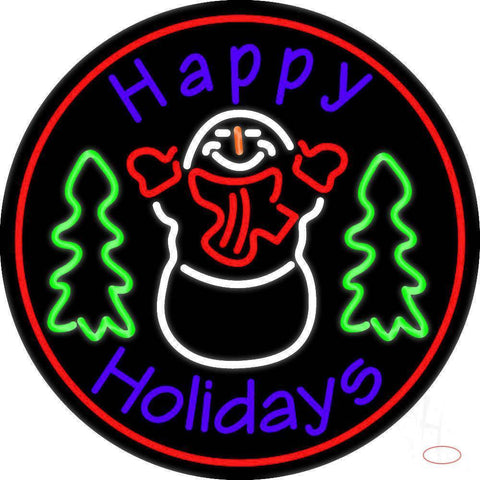 Purple Happy Holidays Snow Man Real Neon Glass Tube Neon Sign 