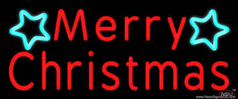Red Merry Christmas With Stars Real Neon Glass Tube Neon Sign 