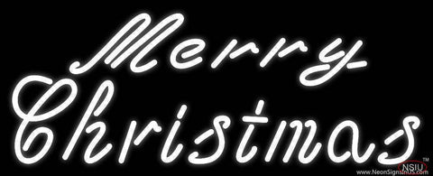 White Cursive Merry Christmas Real Neon Glass Tube Neon Sign