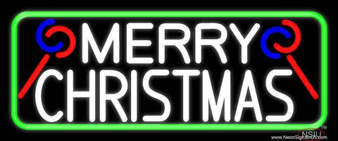 White Merry Christmas With Candy Stick Real Neon Glass Tube Neon Sign 