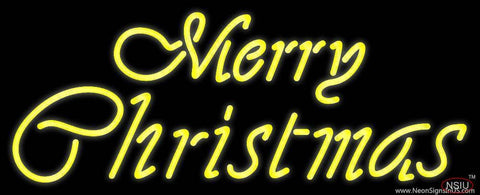 Yellow Cursive Merry Christmas Real Neon Glass Tube Neon Sign 
