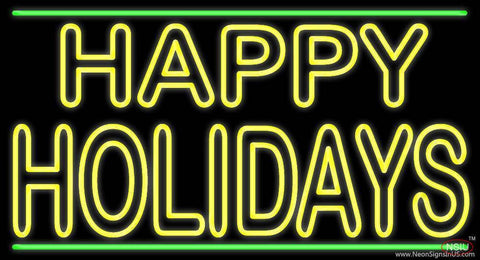 Yellow Double Stroke Happy Holidays Real Neon Glass Tube Neon Sign 