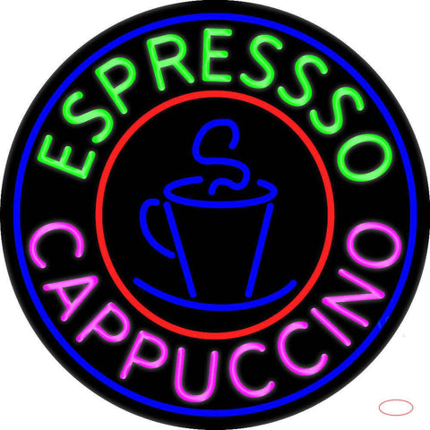 Blue Cappuccino Espresso With Blue Circle Real Neon Glass Tube Neon Sign 