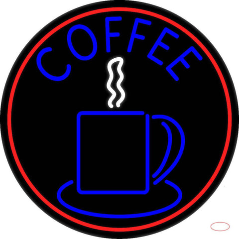 Blue Coffee Cup With Red Circle Real Neon Glass Tube Neon Sign 