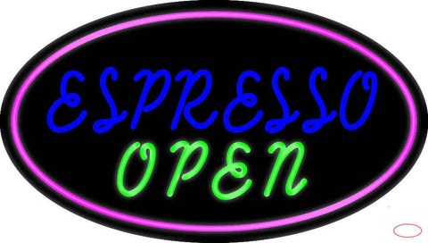 Blue Espresso Open With Pink Oval Real Neon Glass Tube Neon Sign 