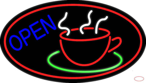 Blue Open Coffee Cup Real Neon Glass Tube Neon Sign