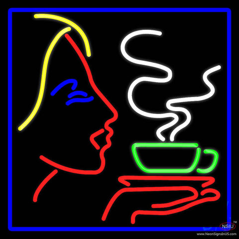 Girl Logo With Hot Coffee Real Neon Glass Tube Neon Sign 