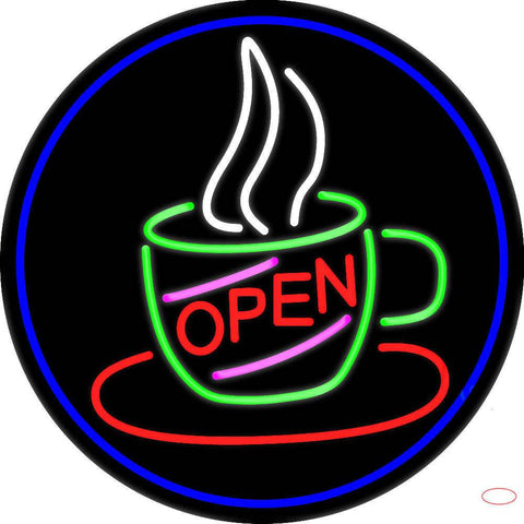 Open Coffee Cup Real Neon Glass Tube Neon Sign