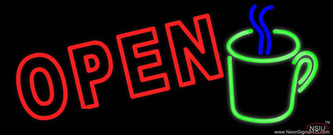 Open Coffee Mug Real Neon Glass Tube Neon Sign