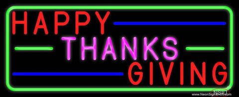 Happy Thanksgiving Block  Real Neon Glass Tube Neon Sign