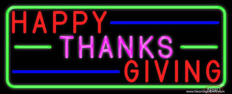 Happy Thanksgiving Block  Real Neon Glass Tube Neon Sign 