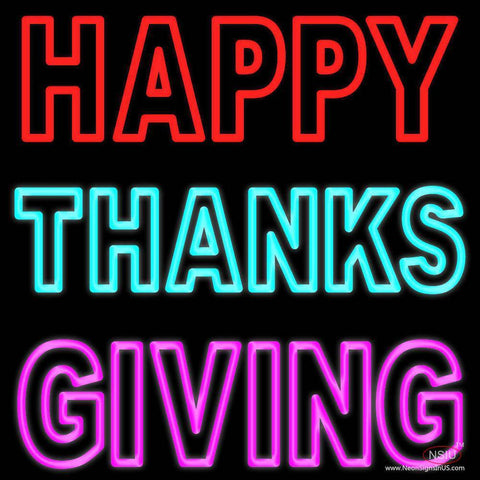 Happy Thanksgiving Block Real Neon Glass Tube Neon Sign