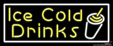 Yellow Ice Cold Drinks Real Neon Glass Tube Neon Sign