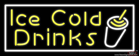 Yellow Ice Cold Drinks Real Neon Glass Tube Neon Sign 