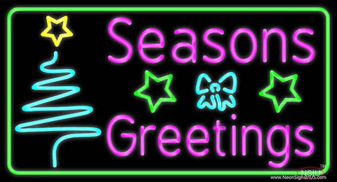 Seasons Greetings With Christmas Tree  Real Neon Glass Tube Neon Sign 