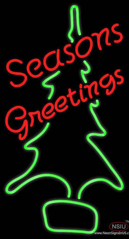 Seasons Greetings With Christmas Tree Real Neon Glass Tube Neon Sign 