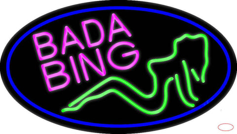 Bada Bing Girl With Blue Border Real Neon Glass Tube Neon Sign