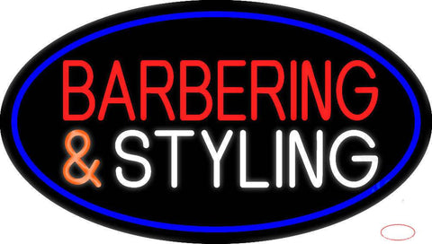 Barbering And Styling With Blue Border Real Neon Glass Tube Neon Sign
