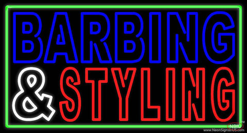 Barbering And Styling With Green Border Real Neon Glass Tube Neon Sign 