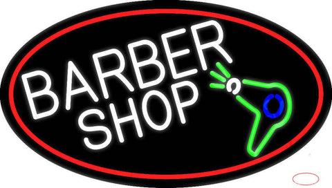 Barber Shop And Dryer And Scissor With Red Border Real Neon Glass Tube Neon Sign 