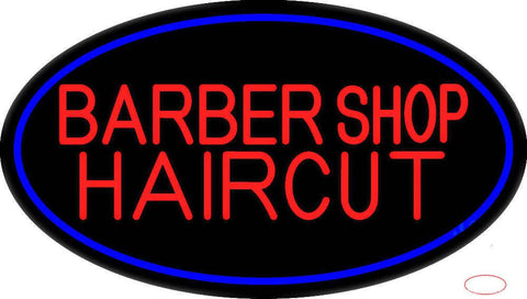 Barbershop Haircut With Blue Border Real Neon Glass Tube Neon Sign